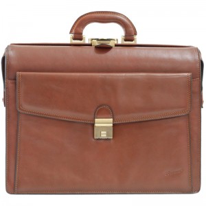 Cartable cuir 3 soufflets KATANA, marron - planetebag.com