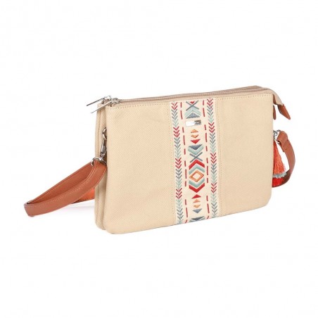 Pochette porté travers LES TROPEZIENNES "Rondane" beige | Sac bandoulière femme été pas cher