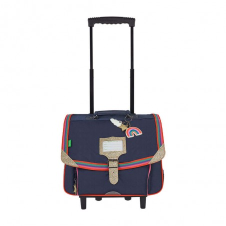 Cartable à roulettes Tann's 38cm "Leila" marine | Sac scolaire trolley fille arc en ciel CP CE1 CE2