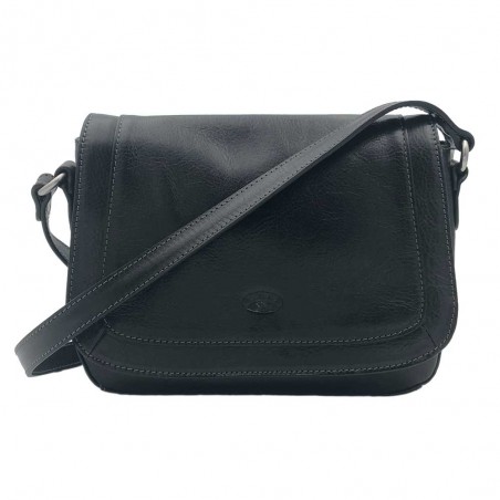 Katana | Sac bandoulière en cuir collet noir | Sac femme porté croisé style classique