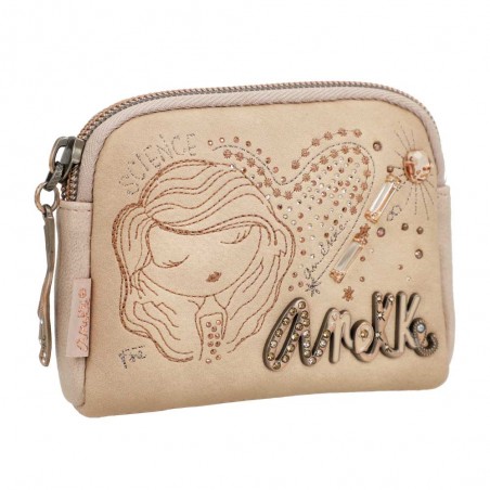 Porte-monnaie simple ANEKKE "Studio" beige | Bourse femme originale porte-clés pas cher