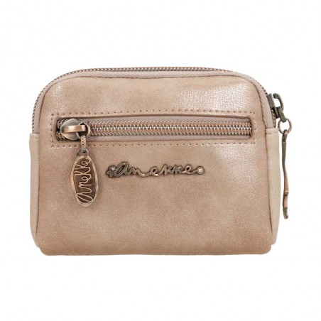 Porte-monnaie simple ANEKKE "Studio" beige | Bourse femme originale porte-clés pas cher