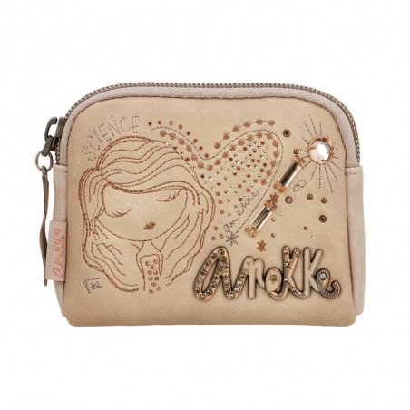 Porte-monnaie simple ANEKKE "Studio" beige | Bourse femme originale porte-clés pas cher