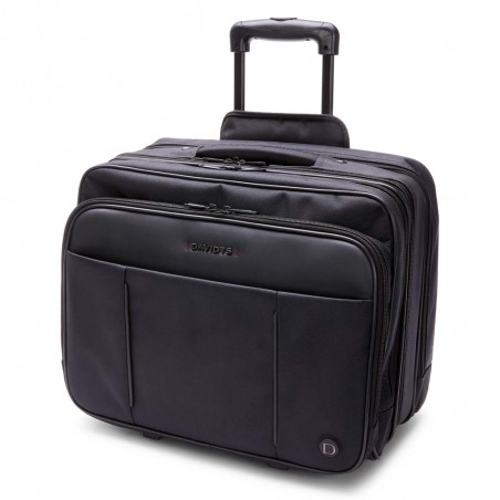 DAVIDTS | Pilot case souple 17" "Connaisseur" noir | Bagage business trolley multipoches