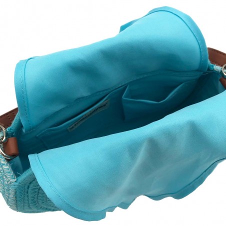 Panier rond LES TROPEZIENNES "Danatil" turquoise | Sac de plage été femme style bohème chic pas cher