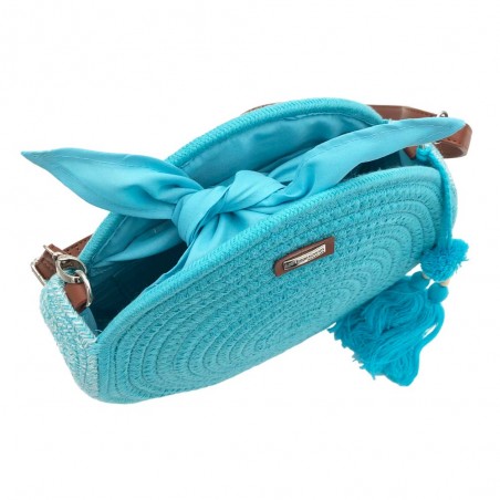 Panier rond LES TROPEZIENNES "Danatil" turquoise | Sac de plage été femme style bohème chic pas cher