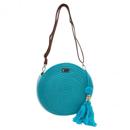 Panier rond LES TROPEZIENNES "Danatil" turquoise | Sac de plage été femme style bohème chic pas cher