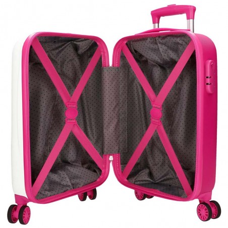 Valise enfant Movom "Butterfly" blanc/rose | Petit bagage fille 50cm vol low cost pas cher