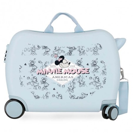Disney | Valise trotteur Minnie American Darling bleu ciel | Bagage taille cabine pour enfant original