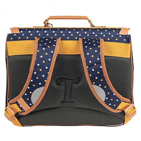 Cartable Tann's 35cm "Faustine" bleu | Motif pois jaune arc en ciel | Sac scolaire fille classe CP pas cher