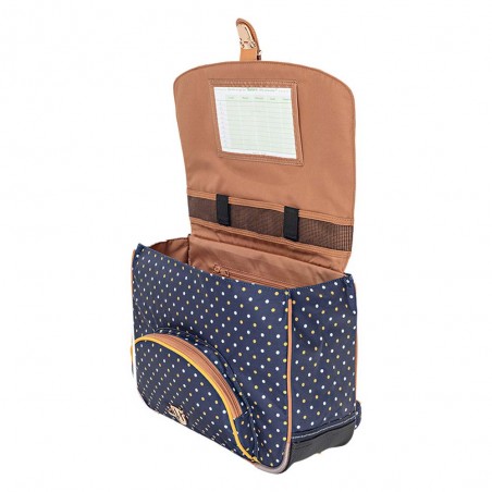 Cartable Tann's 35cm "Faustine" bleu | Motif pois jaune arc en ciel | Sac scolaire fille classe CP pas cher