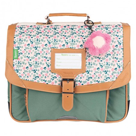 Cartable Tann's 35cm "Iris" multicolore | Motif fleuri rose et vert | Sac scolaire fille classe CP pas cher