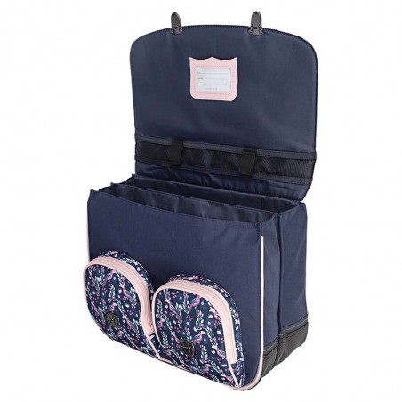 Cartable Tann's 38cm "Assya" bleu maxi broderie toucan | Sac scolaire fille CP CE1 CE2 pas cher