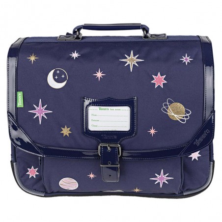 Cartable Tann's 38cm "Louna" bleu broderies étoiles | Sac scolaire fille CP CE1 CE2 pas cher