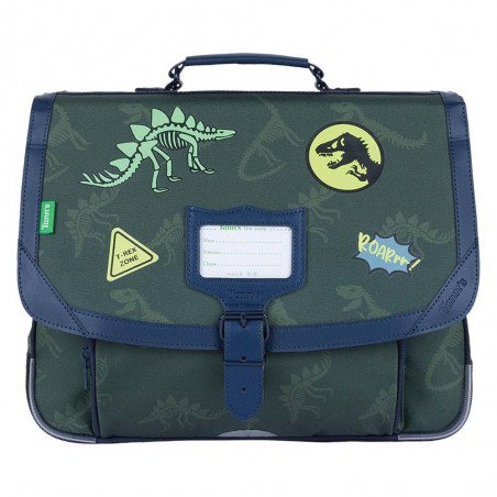 Cartable Tann's 38cm "Timothée" kaki décor dinosaures | Sac scolaire garçon CP CE1 CE2 pas cher