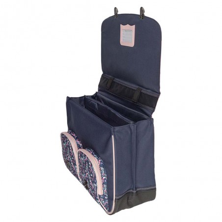 Cartable Tann's 41cm "Assya" bleu broderie toucan | Sac scolaire fille CM1 CM2 pas cher