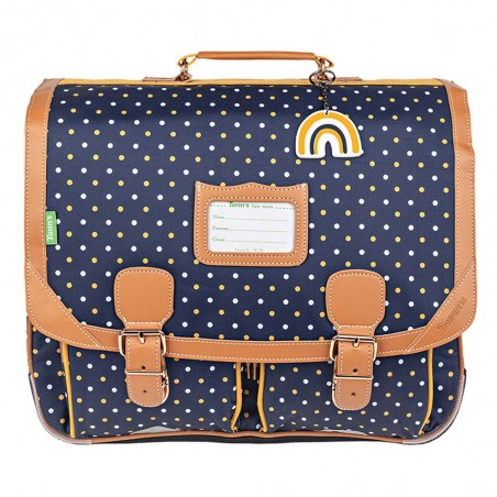 Cartable Tann's 41cm "Faustine" bleu imprimé pois coloré | Sac scolaire fille CM1 CM2 pas cher