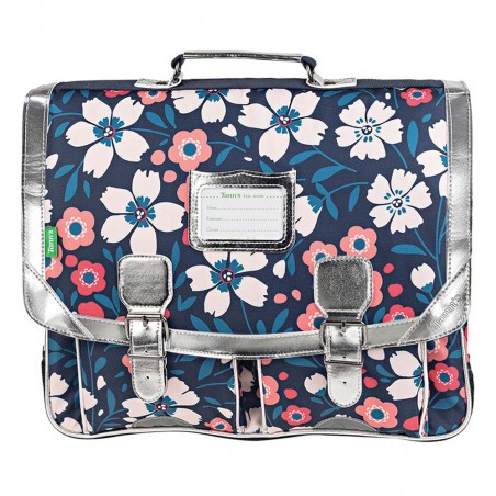 Cartable Tann's 41cm "Floriane" maxi imprimé fleurs argent | Sac scolaire fille CM1 CM2 pas cher