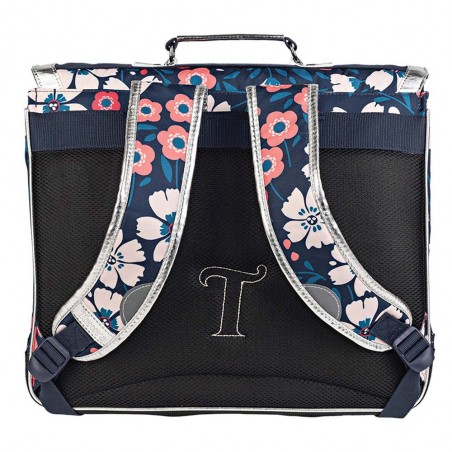 Cartable Tann's 41cm "Floriane" maxi imprimé fleurs argent | Sac scolaire fille CM1 CM2 pas cher