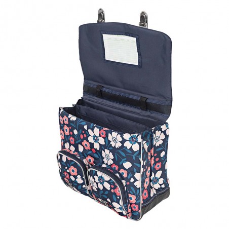 Cartable Tann's 41cm "Floriane" maxi imprimé fleurs argent | Sac scolaire fille CM1 CM2 pas cher