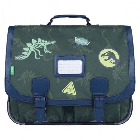 Cartable Tann's 41cm "Timothée" patchs dinosaures | Sac scolaire garçon CM1 CM2 pas cher