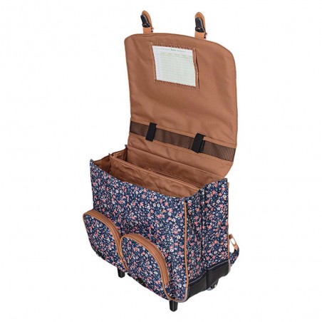 Cartable à roulettes Tann's 41cm "Ava" multicolore imprimé fleuri style Liberty | Sac scolaire trolley fille pas cher