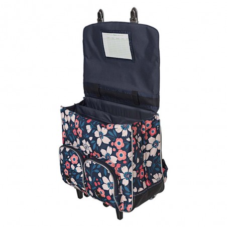 Cartable à roulettes Tann's 41cm "Floriane" multicolore imprimé fleuri argent | Sac scolaire trolley fille pas cher