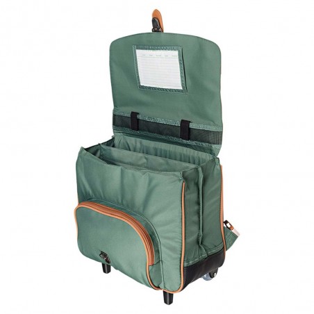 Cartable à roulettes Tann's 38cm "Iris" vert imprimé fleuri | Sac scolaire trolley fille pas cher