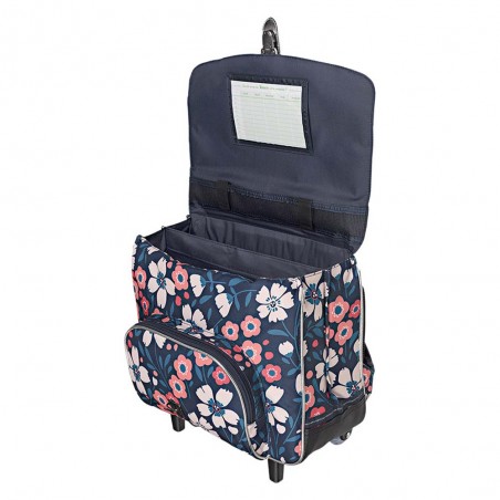 Cartable à roulettes Tann's 38cm "Floriane" multicolore imprimé fleurs argent | Sac scolaire trolley fille pas cher