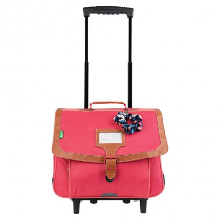 Cartable à roulettes Tann's 38cm "Louise" fuchsia chouchou offert | Sac scolaire trolley fille pas cher