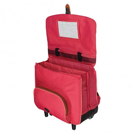 Cartable à roulettes Tann's 38cm "Louise" fuchsia chouchou offert | Sac scolaire trolley fille pas cher