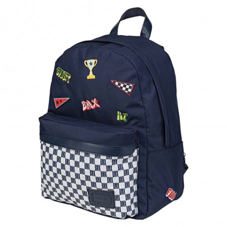 Sac à dos Tann's M "Mathéo" bleu imprimé damier BMX | Sac garçon CE2 CM1 CM2