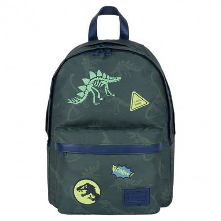 Sac à dos Tann's L "Timothée" kaki broderies dinosaures | Sac garçon CE2 CM1 CM2 pas cher