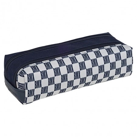 Trousse double Tann's "Mathéo" bleu damier BMX | Trousse garçon CP CE1 CE2 CM1 CM2