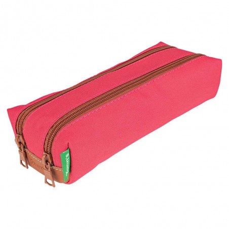 Trousse double TANN'S "Louise" fuchsia | Trousse scolaire fille 2 compartiments CP CE1 CE2 CM1 CM2