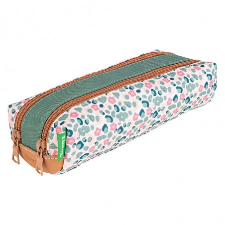 Trousse double TANN'S "Iris" vert | Trousse scolaire fille 2 compartiments CP CE1 CE2 CM1 CM2