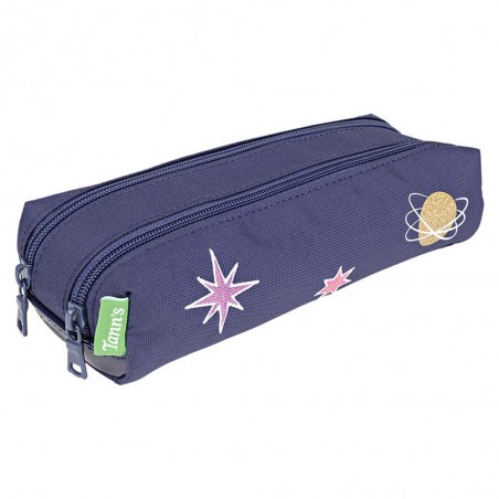 Trousse double TANN'S "Louna" bleu | Trousse scolaire fille 2 compartiments CP CE1 CE2 CM1 CM2