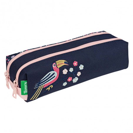 Trousse double TANN'S "Assya" bleu | Trousse scolaire fille 2 compartiments CP CE1 CE2 CM1 CM2