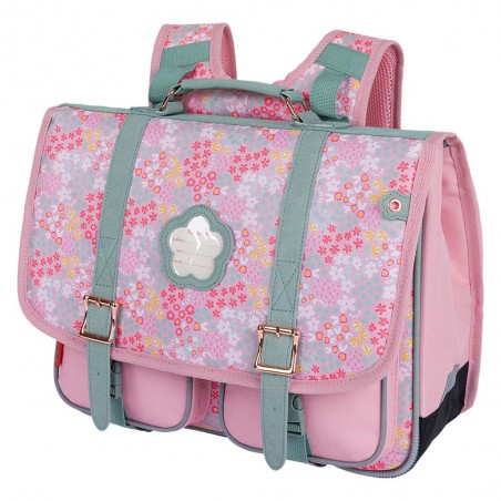 Kickers | Cartable fille 38cm "Premium Girl" imprimé fleuri rose | Sac scolaire CP CE1 CE2 qualité pas cher