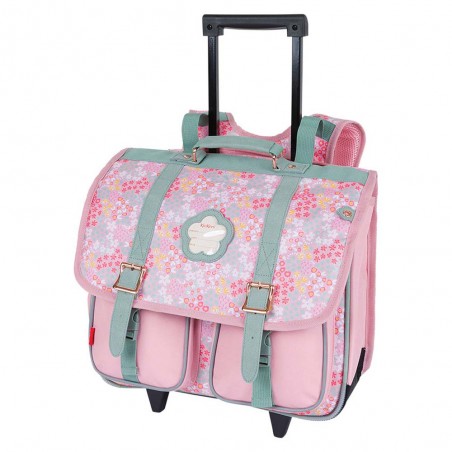 Kickers | Cartable à roulettes fille 38cm "Premium Girl" imprimé fleuri rose | Sac scolaire trolley CP CE1 CE2 pas cher