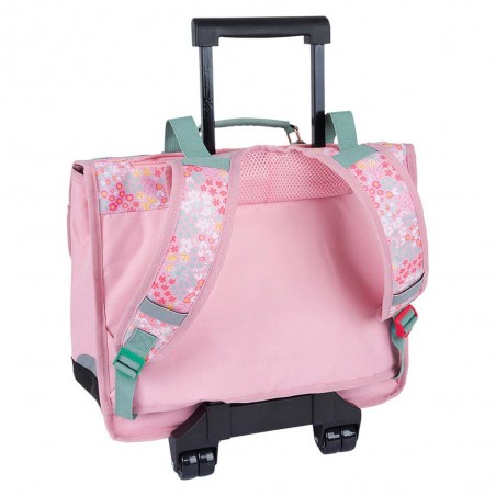 Kickers | Cartable à roulettes fille 38cm "Premium Girl" imprimé fleuri rose | Sac scolaire trolley CP CE1 CE2 pas cher