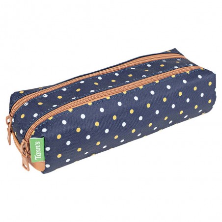 Tann's | Trousse double "Faustine" bleu | Trousse fille 2 compartiments motif pois