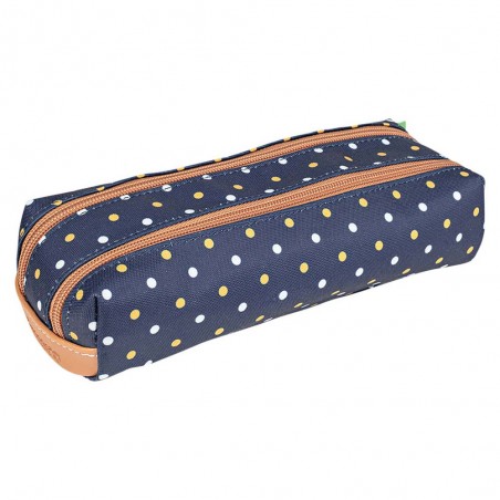 Tann's | Trousse double "Faustine" bleu | Trousse fille 2 compartiments motif pois