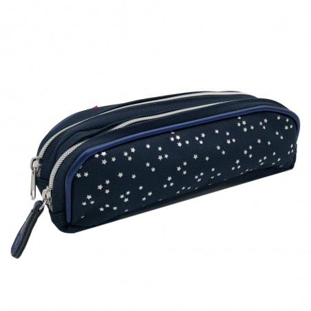 Kickers | Trousse double fille "Classic Girl" marine | Fourre-tout 2 cpts solide pas cher étoiles argentées