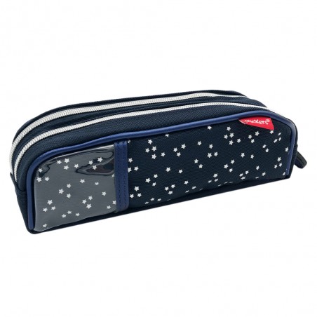 Kickers | Trousse double fille "Classic Girl" marine | Fourre-tout 2 cpts solide pas cher étoiles argentées