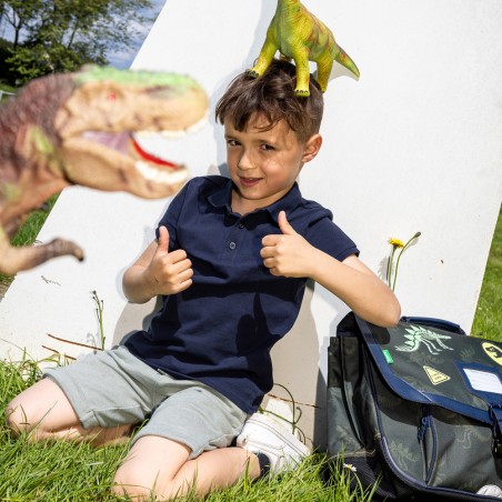 Cartable Tann's 38cm "Timothée" kaki décor dinosaures | Sac scolaire garçon CP CE1 CE2 pas cher