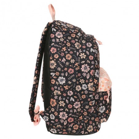 RIP CURL | Sac à dos fille "Double Dome" noir/pêche | Sac scolaire primaire 2 compartiment imprimé fleuri