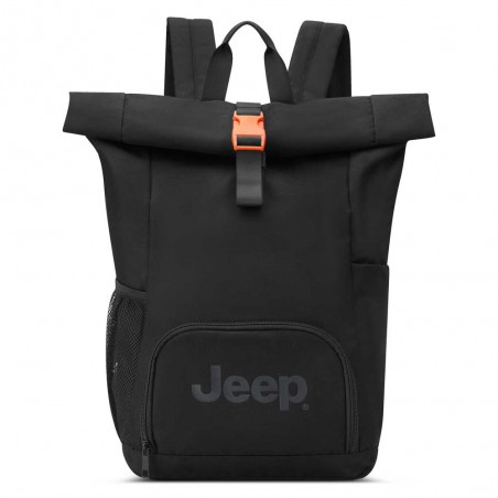 JEEP | Sac à dos roll top JS016D noir l Sac ordinateur enroulé clipsé poche PC 14 pouces style baroudeur