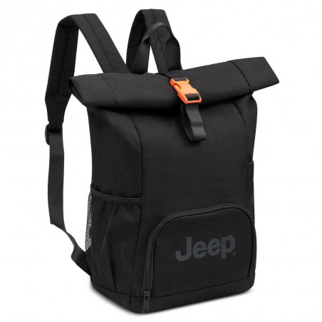 JEEP | Sac à dos roll top JS016D noir l Sac ordinateur enroulé clipsé poche PC 14 pouces style baroudeur