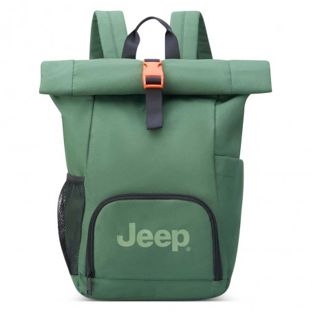 JEEP | Sac à dos roll top JS016D vert l Sac ordinateur enroulé clipsé poche PC 14 pouces style baroudeur